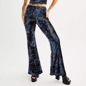 SO velvet sequin flare pants Black Iridescent Rainbow Women's Size Large
